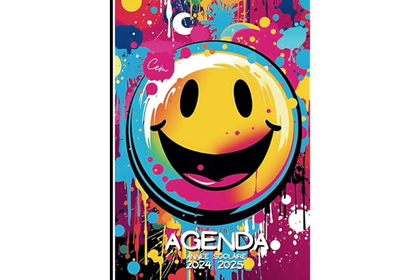 AGENDA: Planificateur scolaire 2024-2025, couverture smiley, deux jours par page, Etudiant, Collège et Lycée