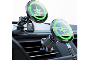 YOSH for Magsafe Car Mount Charger, 15W Wireless Car Charger with N55 Magnetic Phone Holder for Dashboard & Vent, for iPhone 17 16 15 14 13 12 Samsung Pixel