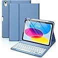 Vobafe Keyboard Case for iPad 10th Generation 10.9 inch 2022, 7 Colors Backlit Wireless Detachable Folio Cover keyboard for iPad 10 Gen, Built in Pencil Holder, QWERTY UK English Layout, Blue