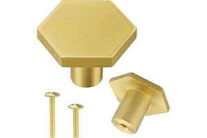 Vandicka Lot de 4 Boutons de Meubles en Laiton Massif - Poignées de Porte Boutons de Tiroir Dorés avec Vis - Poignées de Meubles Hexagonales pour Placards de Cuisine, Commodes, Armoires, 35 x 20 mm