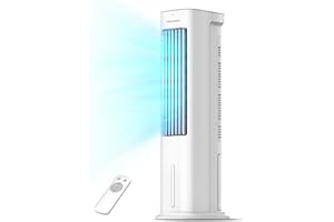 Pelonis Enfriador de Aire 55 W, Aire Acondicionado Portátil con Función 3 en 1, Ventilador y Humidificador con Oscilación de 60°, Control Remoto, Temporizador de 7 horas, 3 Velocidades, 5L Tanque Agua