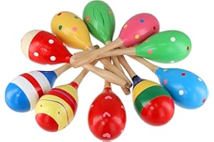 MOUYAT 10 Pcs Wooden Maracas, Full Size Painted Percussion Shakers Musical Instrument Maracas for Homes, Schools, Parties, Concerts, and Performances (19.5 x 6cm)
