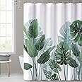 Bingobang Shower Curtains Set Mould Mildew Proof Resistant 180 x 180 cm (71x 71 Inch), 3D HD Nature Green Leaves Bathroom Curtains Washable Polyester with 12 Hooks for Wet Room