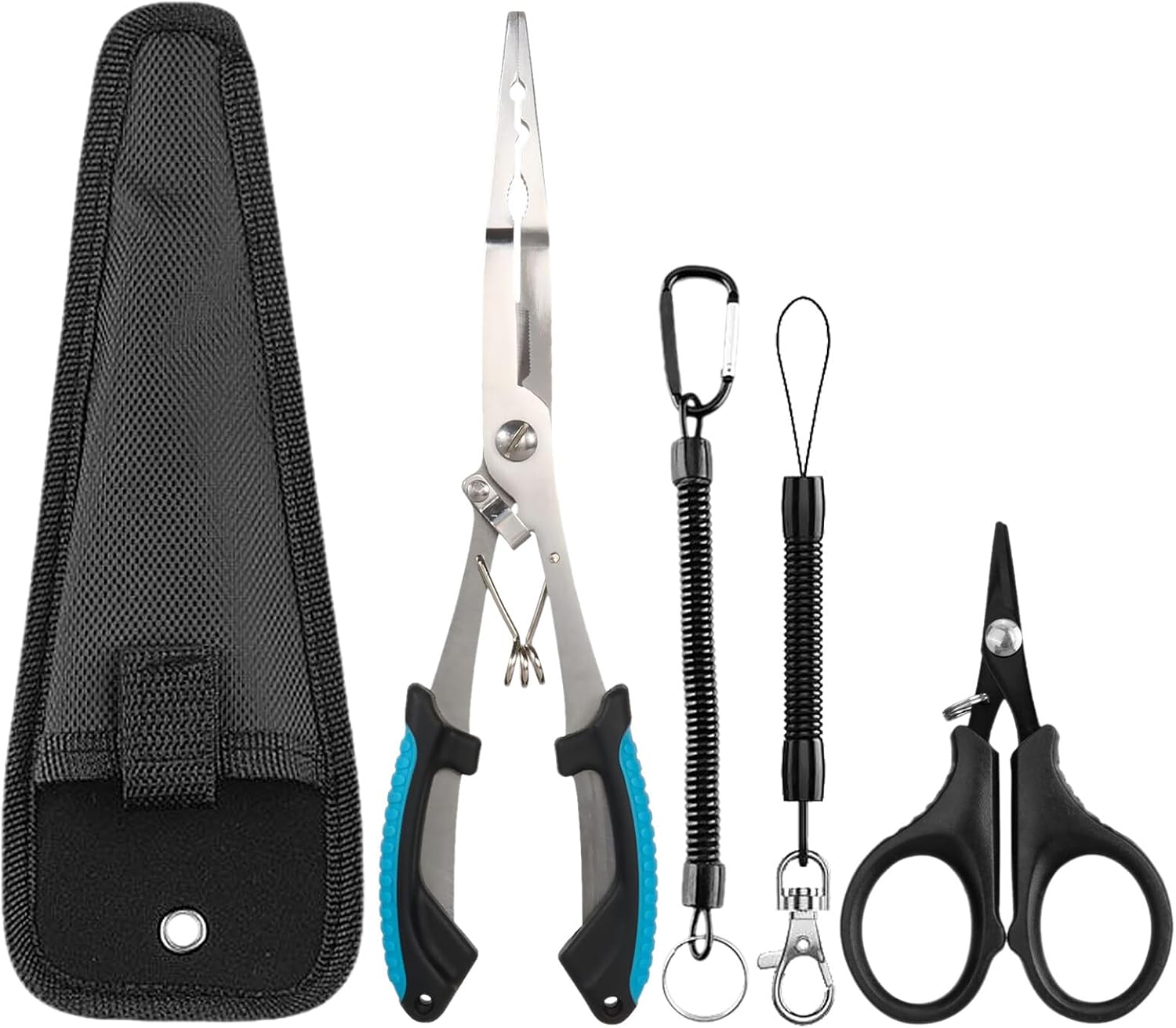 Fyfjur Alicates Pesca, Multifuncional Acero Inoxidable Alicates De Pesca Y Tijeras Pesca, Juego De Alicates De Pesca con 2 Cuerdas De Seguridad Y 1 Bolsa De Almacenamiento, Pesca Accesorios
