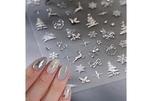 ‎JMEOWIO JMEOWIO 3D Nagelsticker Weihnachten Schneeflocke Nail Art Sticker Selbstklebend Nagelaufkleber 5D Stereoskopisch Dekoration Nageldesign Zubehör 1 Blatt