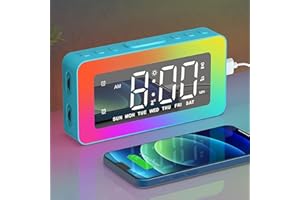 AFEXOA Alarm Clock for Kids, Digital Clock with 8 RGB Night Lights, LED Display Mirror Clock, Dual Alarms, Snooze, Dimmable Brightness, Timer, USB Port, 8 Sleep Sounds, Alarm Clocks for Bedrooms