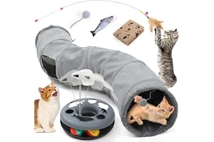 XIAPIA Tunnel per Gatti, Giocattoli per Gatti da Interno Adulti, Set di Giocattoli Interattivi con Palline Rotanti, Bacchetta di Piume, Pesce, Coperta, Accessori per Gatto
