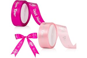 Sinmoe 2 Cintas para Día de La Madre Cinta Rosa Roja de 9 m x 2,5 cm con Patrones de Palabras Cinta para Envolver Regalos o DIY Bolsas de Dulces para Lazo Hacer Artículos de Ramos para Fiesta