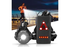 West Biking Światła do biegania dla biegaczy, ładowalna przez USB lampa na klatkę piersiową z regulowanym kątem świecenia 90°, 500 lumenów, wodoodporna lampa ostrzegawcza bezpieczeństwa z paskami