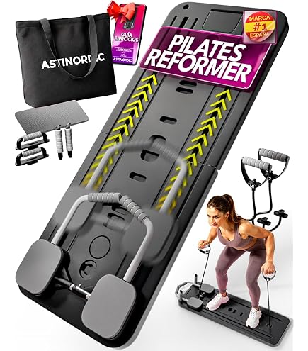 Pilates Board Reformer Plegable Con Resistencias – Incluye 2 Bandas (30 Kg C/u), Asas, Timer, Tabla De Yoga Y Agarres Para Flexiones (Capacidad 150 Kg)