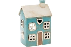 Village Pottery Blue House Heart Tealight Holder