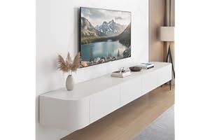 YINXSLO Floating TV Unit with Drawer – Pre-Assembled Wooden Wall Mounted TV Cabinet, Modern Floating Media Console for Living Room, Space-Saving TV Storage Unit(White,180cm/71in)