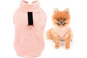 SMALLLEE_LUCKY_STORE Jednolity kolor szczeniak kamizelka polarowa sweter sweter ze smyczą pierścień dla małego psa kota chłopca dziewczyny yorkie chihuahua kotek ciepłe jesienne zimowe ubrania,