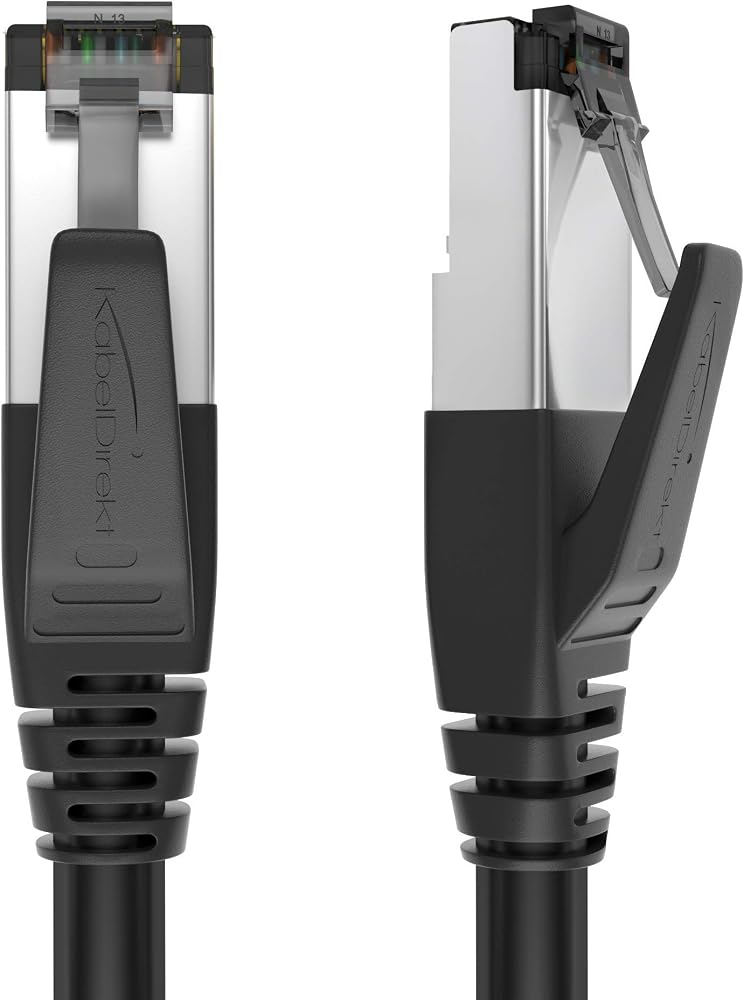 KabelDirekt – Cat 8 ağ kablosu 40Gbit/s – 10m | LAN kablosu/Ethernet kablosu, maksimum fiber hızı iletir ve oyun/PS5/Xbox için uygundur, RJ45 fiş