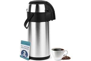 HEFTMAN Jarra térmica de café – Bomba de aire de acero inoxidable de 3 litros, aislamiento de doble pared, jarra de café y té a prueba de fugas con base giratoria de 360°, asa de transporte, bloqueo