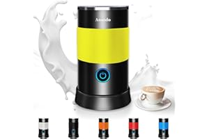 NARTOV Montalatte Elettrico 5 in 1 Cappuccinatore Elettrico 600W 240ml Macchina per Cappuccino Montalatte Automatico Schiuma Latte Calda/Fredda Montalatte per Cappuccino Macchiato Caffè Latte （Giallo）