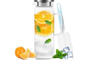 Yirilan Carafe Eau, Pichet en Verre, Cruche en Verre avec Couvercle et Anse-1.5Litres