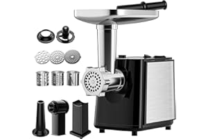 Biebuxo Picadora de Carne eléctrica 2000W, 3 en 1 picadora de carne con 3 cuchillas para cortar verduras y 3 placas para picar, máquina para hacer salchichas para uso doméstico y comercial