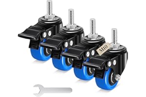 Humagineer 50mm Ruote per Mobili con stelo filettato M10 x 1,5x 30mm, Ruote per Carrello Carichi Pesanti Capacità 270KG, 360 Gradi Rotelle Girevoli con freno Mobili, Barbecue, Carrelli, Trasporto