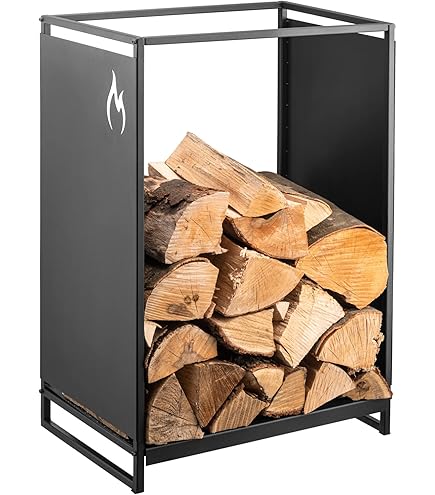 Large Black Metal Steel Firewood Rack Log Wood Storage Holder Tall Shelf Stand - View #3