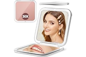 MOMOKUBA Compact Mirror, 30X Magnifying mirror for Purses, Small Makeup Mirror with 1X/30X Magnification, Portable Travel Mirror for Women, Rose