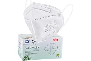ctc connexions FFP2 Mask 20Pack Disposable FFP2/KN95 Dust Face Masks CE0598 Certified EN149 Standard 5 Layers Filter Protective Mask Individually Packaged
