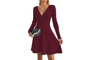 AUSELILY Robe Femme Chic et Elegant à Manches Longues Col en V Robes Pull A-Line Automne et Hiver Robe de Soiree Femme pour Fête Noël Mariage