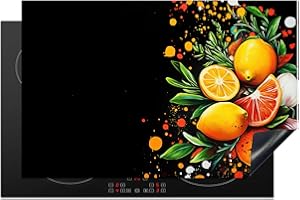KitchenYeah© Copri Piano Cottura Induzione 80x52 cm Coprifornelli Fornello Proteggi Tutto per la Cucina Fornelli Limoni - Nero - Erbe - Graffiti - Vernice