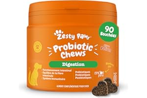 Zesty Paws Probiotic - Complément pour Chien sous Forme de friandise - Probiotique Chien - Système Immunitaire - Combinaison inédite prébiotiques, probiotiques et postbiotiques - 90 Unités