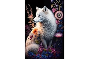 EOBROMD Diamond Painting Renard & Fleurs, Peinture Diamant Adulte Enfant, Broderie Diamant Kit Complet, Diamant Painting Animaux Artisanat Strass Point de Croix Painting pour Décoration Murale 30x40cm