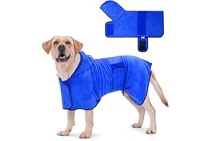 RongYiCare Hundebademantel, Super saugfähig Hundebademantel für Große Hunde, Weiche Mikrofaser Bademantel Hund Groß, Verstellbarer Kragen und Taille Hunde Bademantel Grosse mit Kapuze(XXL, MarineBlau)