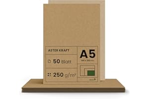 Netuno 50 x papier typu kraft, 250 g, DIN A5, 148 x 210 mm, papier kartonowy, do majsterkowania, do majsterkowania, opisywania, drukowania, papier typu kraft, do samodzielnego wykonania