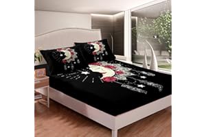 Loussiesd Boho Moon Bedding Set Bohemian Dreamcatcher Fitted Sheet For Kids Adults Dream Catcher Bed Sheet Set Rose Floral Flowers Bed Cover Bedroom Decor 3Pcs Double Size