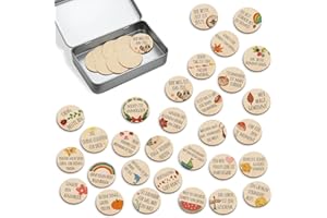 BIROYAL 30 Holz Glücksbringer mit Sprüche, Kleine Glücksbringer mit Metallbox, Ø 4cm 0.3cm Dicke, Tischdeko Geburtstag, Als Streudeko & Gastgeschenke, Ideal für Prüfung, Geburtstag, Hochzeit, Taufe