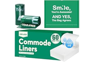 AWoHH Commode Liners with Absorbent Pads, 60Pack Tear-Free Leak-Proof Bedside Commode Liners, Universal Disposable Commode/Bed Pan Liners for Commode, Standard Toilet, Chair Bucket(60Bags+60Pads)