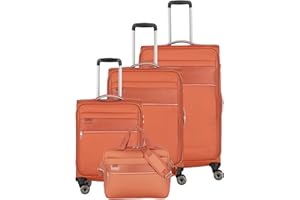 Travelite Kofferset 4 teilig Weichschale 4 Rollen, Größen S-M-L + Bordtasche, nachhaltig, MIIGO, Reisegepäck Set aus recyceltem Material, TSA Schloss, Koffer Größen L + M erweiterbar