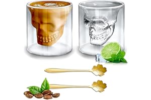 Xiuyer Skull Vasos de Chupito, Víspera de Todos los Santos Vasos de Chupito Vasos Sidra Vasos de Doble Capa Calavera Cristal Vaso Tazas Copas de Vino Vasos de Cristal Agua Tazas Whisky Té Cafe 250ml