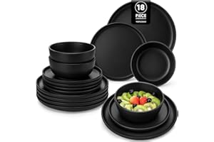 vancasso Black Plates and Bowls Set for 6, Stoneware Dinner Set 18 Piece, Elegant Dinnerware with Matte Glaze, Modern Style Playa Dinner Sets