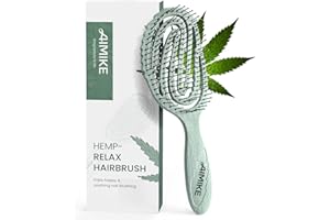 AIMIKE Spazzola per Capelli Che Districa, Spazzola per Capelli Asciutti/Bagnati per Districare per Donne e Uomini, Spazzola Capelli Scheletro Antitironi in Fibra Naturale di Canapa, Verde