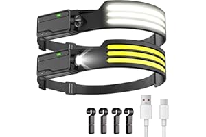 LUTW LED Sensor Control Head Torch, Rechargeable Headlamp Battery Powered 1200mAh, IPX4 Waterproof Motion Headlight for Running Hiking Camping 2P