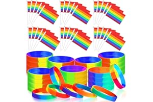 Harrycle 60 Pcs Gay Pride Accessories 30 LGBT Gay Pride Flag 30 Rainbow Silicone Sports Wristbands Gay Bracelets for Pride Month Festival Parade Rainbow Party Decorations