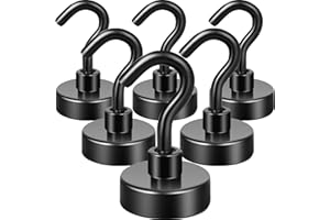 Neosmuk Czarne Haczyki Magnetyczne, Wytrzymałe Magnesy Ziemne z Haczykiem do Lodówki, Bardzo Mocny Hak do Zawieszenia, Wieszak Magnetyczny Kabiny, Grilla, Czarny, 6 Szt