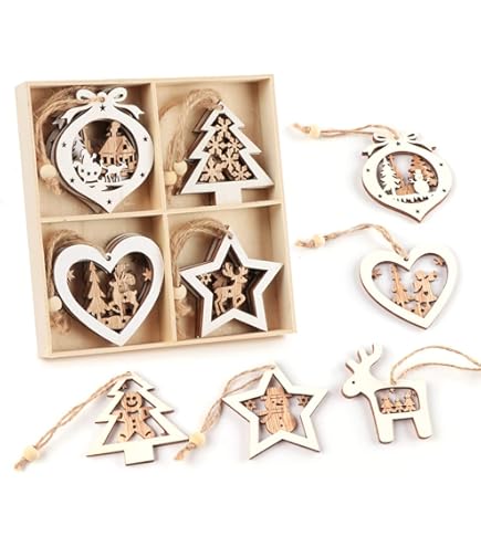 KOHMUI Weihnachtsdeko Set - 24 Holz-Anhänger Mit Rentier-Motiven & Aufkleber