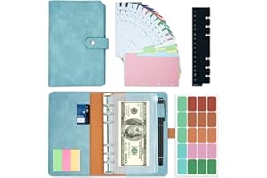 SKAAISONT Classeur Budget A6 Enveloppe Budget Planner Francais Carnet Budget avec Pochettes Depenses Organisateur D'espèces et de Billets pour Économiser de l'argent & Dépenses Prévues, Lac Bleu