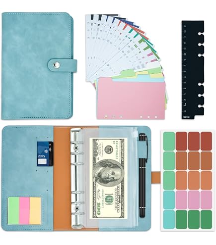 Ensemble Portefeuille à Paillettes Roses + 6 Intercalaires Avec Enveloppes - Organisateur Budget & Factures