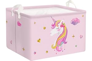 Clastyle Cestino Portaoggetti Unicorno Nuvola Cuore Stella Ceste per la Biancheria Rosa Giocattoli Rettangolare per Camera dei Bambini, 36x26x23 cm