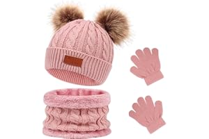 Waylipun 3 in 1 Kinder Wintermütze Schal Handschuhe Set, Strickmütze Babymütze Kinder Mütze Set, Warme Winter Beanie Hut Handschuhe Schal Set für Kinder Jungen Mädchen, 1-5 Jahre