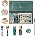 Joyeee Wax Seal Stamp Kit with Gift Box, 8pcs Wax Stamp Seal set with Candles, Melting Spoon, Wax Seal Beads, Classic Sealing Wax Seal Stamp and Metallic Color Pen for Wedding, Cards, Invitations #49