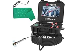 SANYIPACE Video Ispezione per Tubi HD 50M con Tastiera, Videoispezione Professionale con Localizzatore e Contametri, Autolivellante Telecamera per Tubi con Schermo a Colori da 10 Pollici, Microfono Integrato