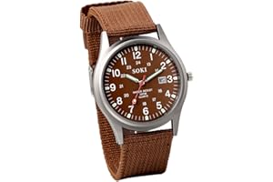 JewelryWe Reloj Militar Analógico Hombre: Reloj Redondo al Aire Libre Puntero Luminoso Correa de Nylon Calendario Esfera Clara y Fácil de Leer - para Deportes Ocio Regalos